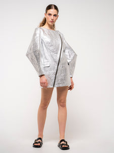 silver coat dress Crystal Embellished Metallic Bandage Midi Dress - Silver